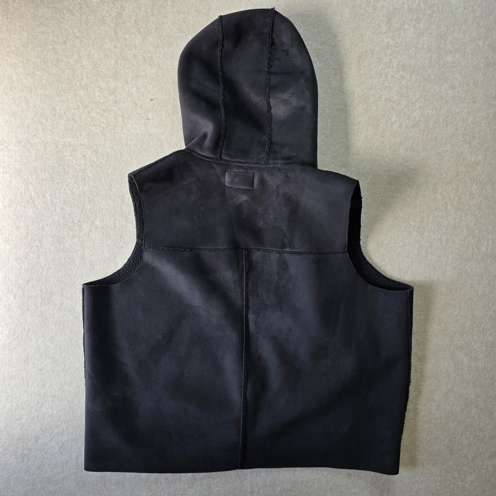 Lauren Ralph Lauren Faux Suede & Shearling Vest Sz 1X Black Hooded Outdoor Prep - Picture 5 of 11